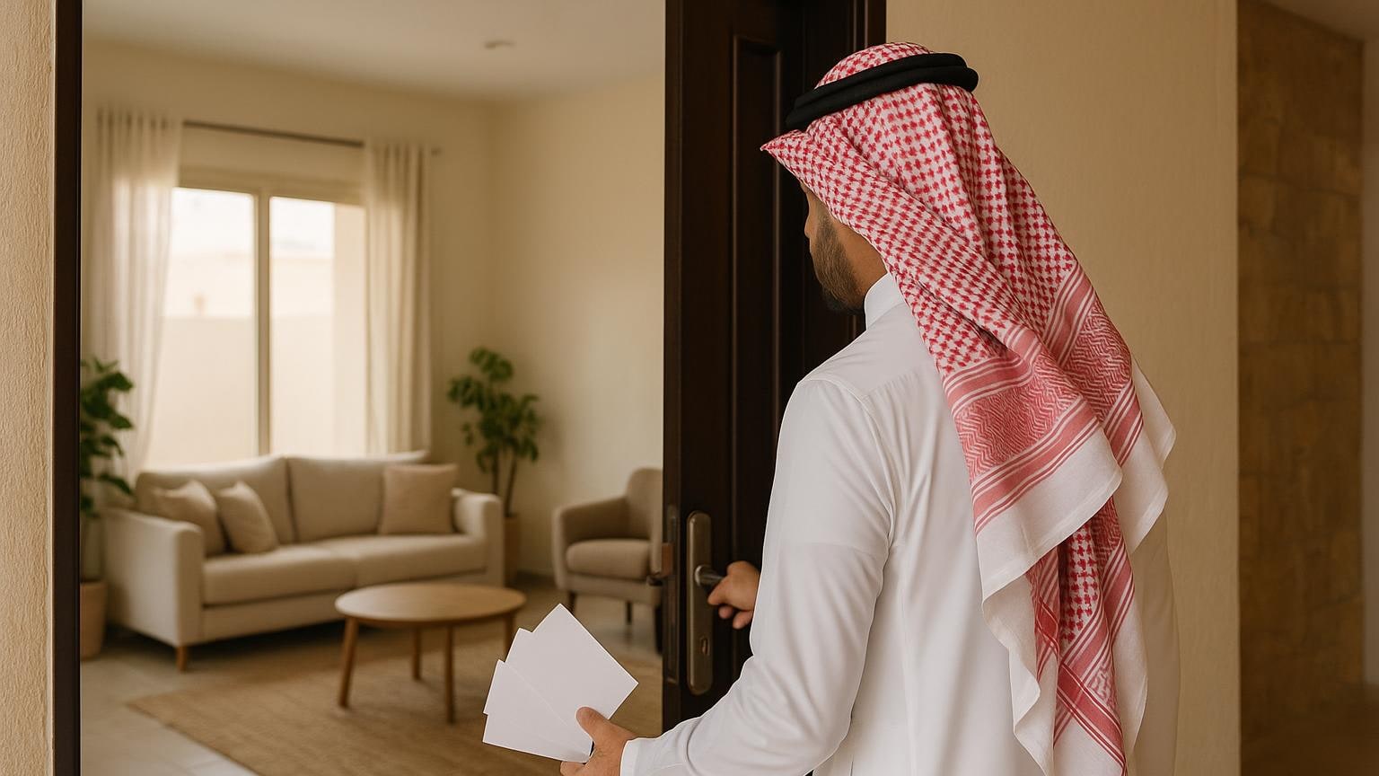 مشهد مكتبي توضيحي لمراجعة الخيارات العقارية دون بيانات مقروءة مرتبط بموضوع «أسئلة المستثمر للوسيط قبل الزيارة»