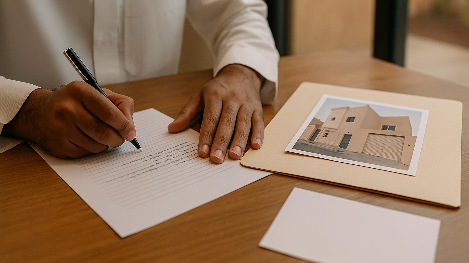 مشهد مكتبي توضيحي لمراجعة الخيارات العقارية دون بيانات مقروءة مرتبط بموضوع «صفحة واحدة تكتب لماذا قد تكون مخطئاً»