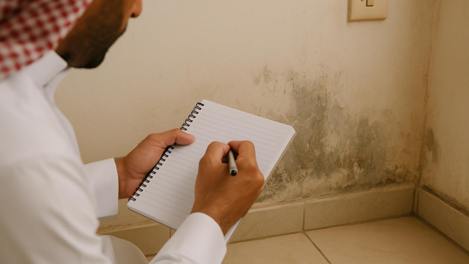 تفصيل من فحص تسليم وحدة سكنية يتضمن توثيق ملاحظة ميدانية قبل اتخاذ القرار.