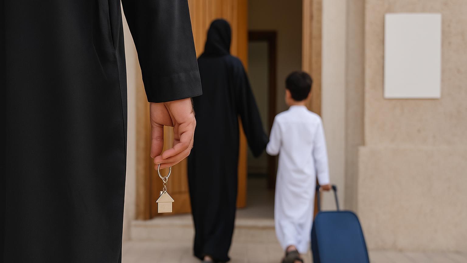 تفصيل لمقتنيات ومواد موضوعة عند مدخل منزل بعد العودة من الواجهة البحرية.
