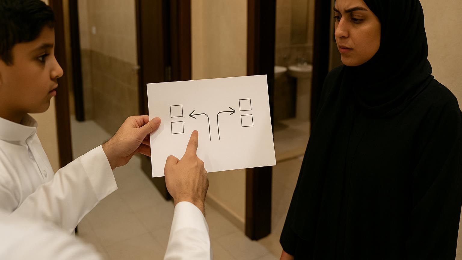 مشهد توضيحي لخطوة عملية في فحص المنزل والاستعداد للشراء مرتبط بموضوع «حمّامان لا يعنيان صباحاً بلا طابور»