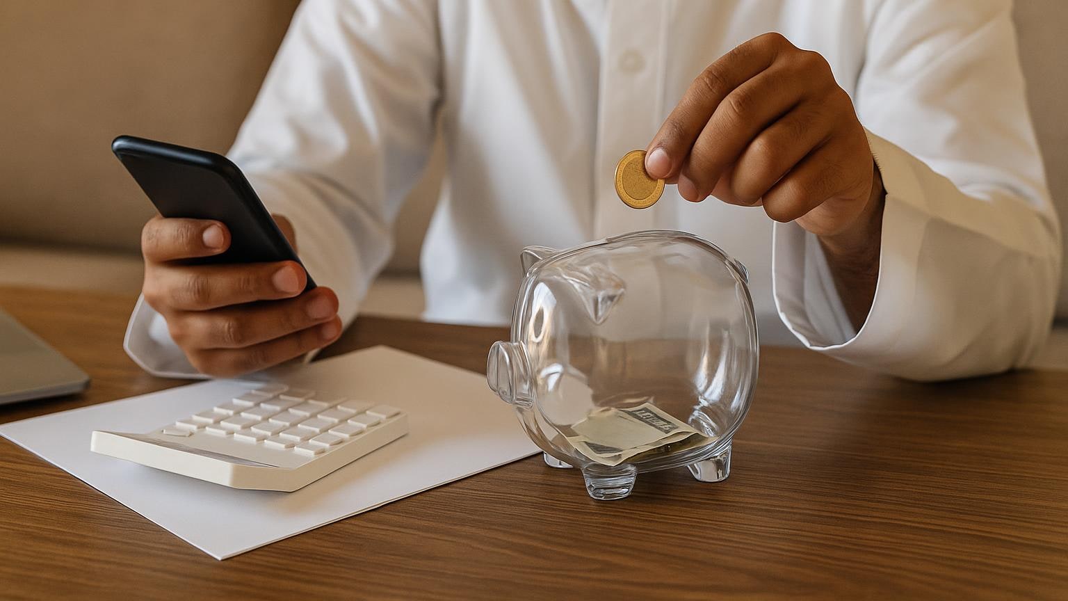 مشهد مكتبي عملي يوضح تنظيم المستندات والتخطيط المالي دون بيانات مقروءة مرتبط بموضوع «ادخر فرق التملك وأنت مستأجر»