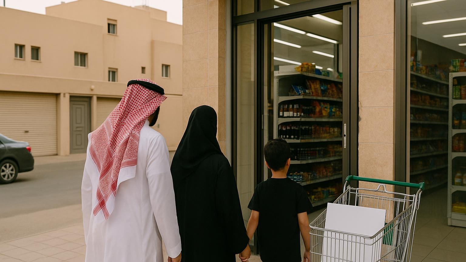 مشهد سكني عام غير منسوب إلى موقع أو عقار حقيقي مرتبط بموضوع «بقالة الحي كما تستخدمها الأسرة فعلاً»